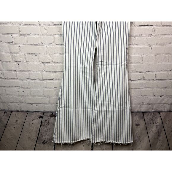 Judy Blue Rowan Super Flare Jeans Size 5/27 White Blue Striped High Rise Raw Hem - Picture 6 of 9